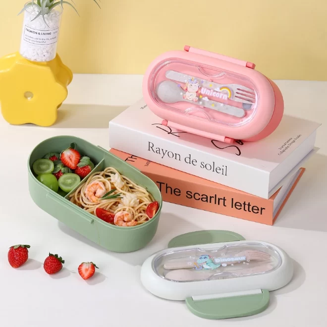 Kids Cartoon Lunch Box In Bulk, Plastic Bento Box With Cutlery-2