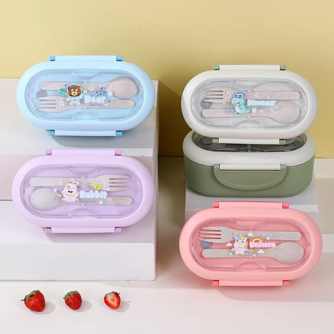 Kids Cartoon Lunch Box In Bulk, Plastic Bento Box With Cutlery-7